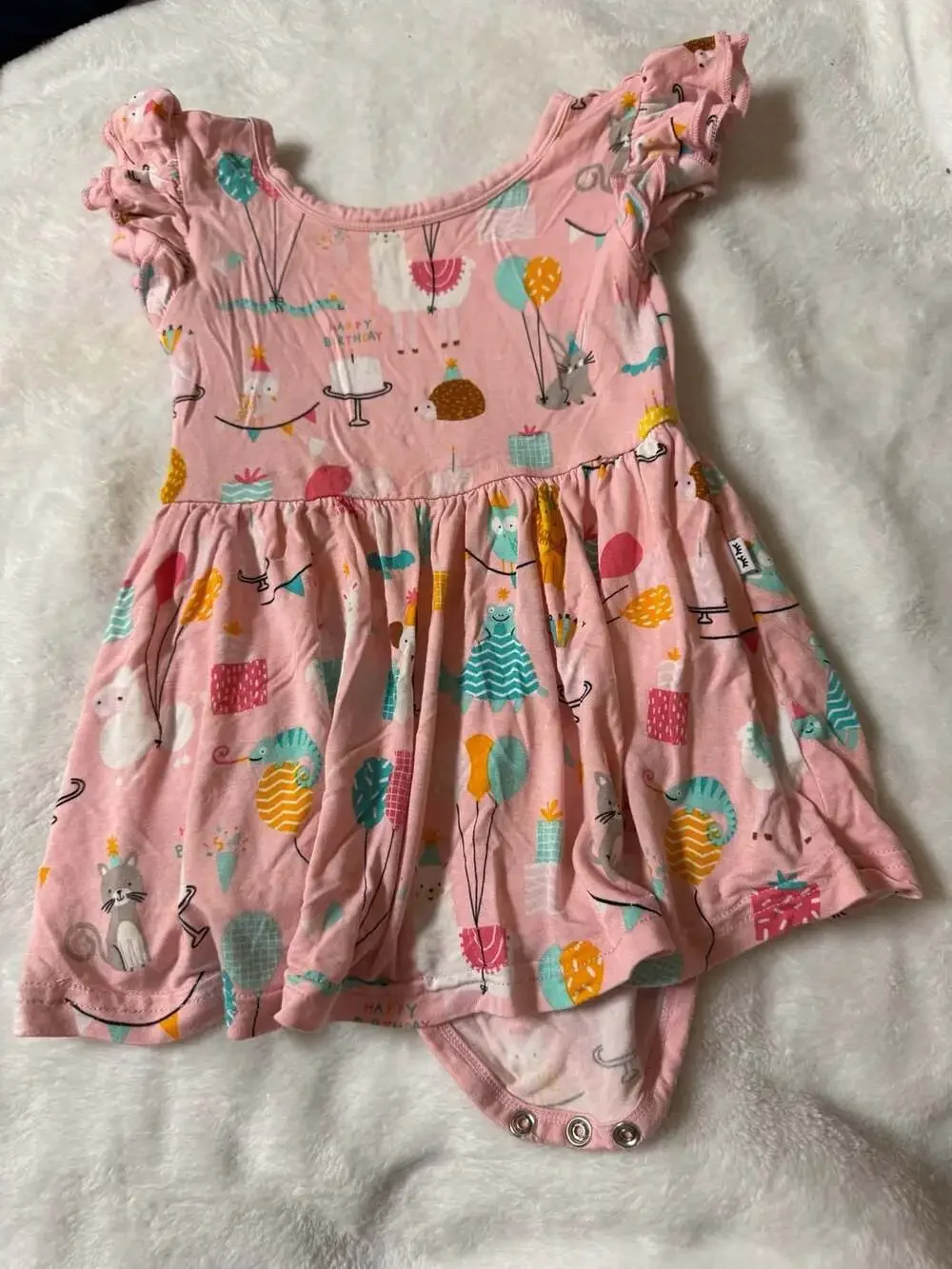 Play by Little Sleepies Happy Birthday Pink Bamboo Viscose Twirl Bodysuit Dress - Picture 1 of 3